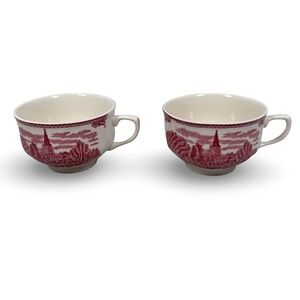 Johnson Brothers Old Britain Castles Pink Red Transferware Tea Cups Set of 2